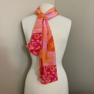 Floral Pink and Orange Vintage Scarf